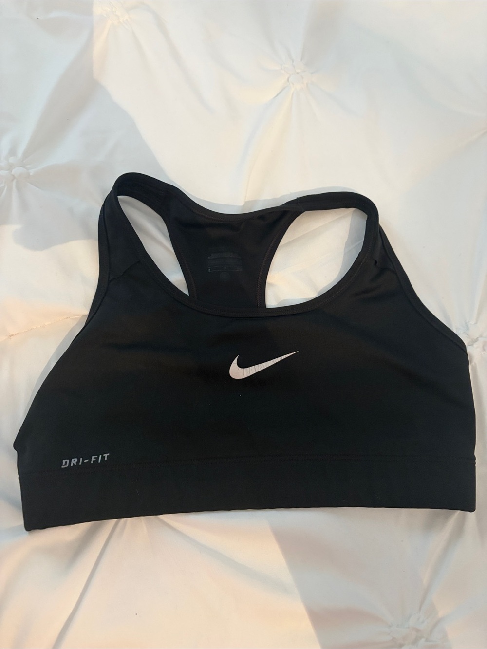 Nike Black Dri-FIT Racerback Sports Bra with Silver Swoosh